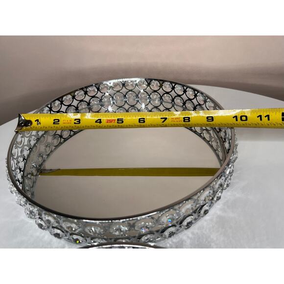 8" & 10" Crystal Round Mirror Candle Plate Perfume Jewelry Makeup Serving Tray - Picture 9 of 11